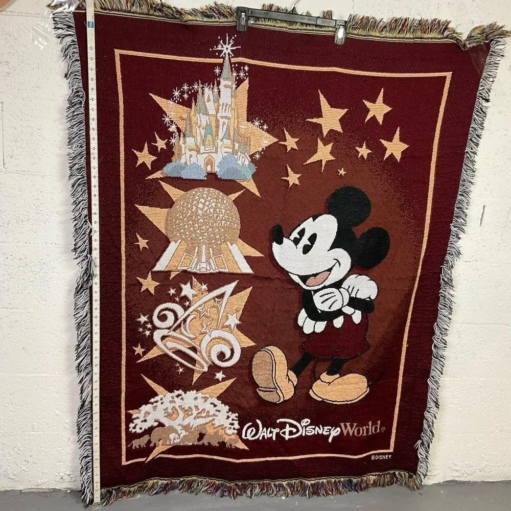 Walt Disney World Mickey Mouse Fringe Tapestry Throw Blanket